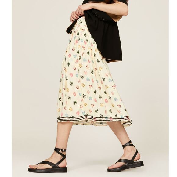 Hofmann Copenhagen Elina Heart Print Skirt Yellow Pleated‎ Elastic Waist Sz 2 - Picture 1 of 14